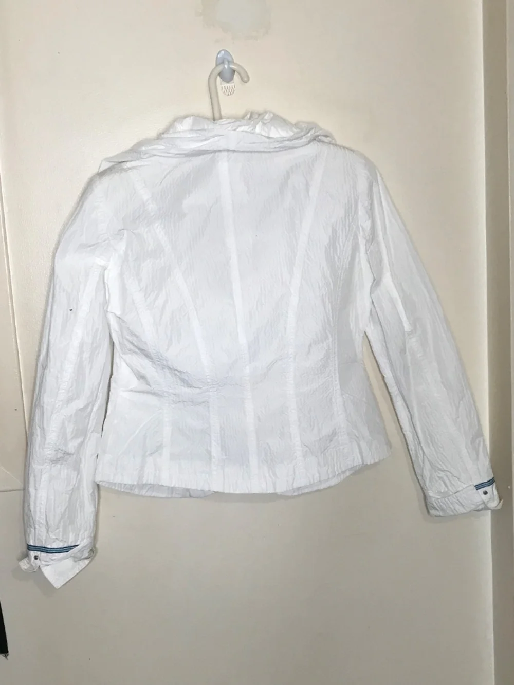 Crisca White Crinkle Zip Jacket Lightweight Oversized Collar Jacket Size L - Picture 9 of 11